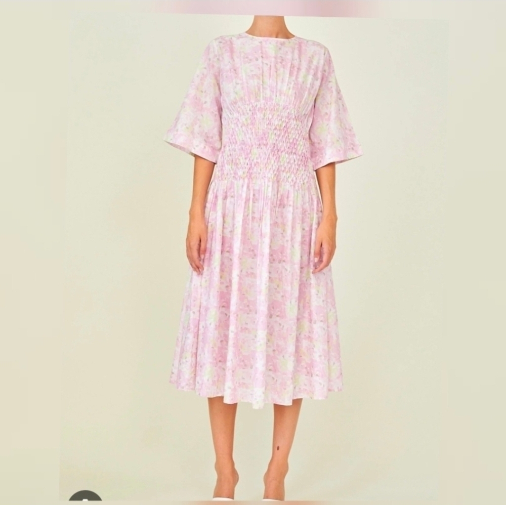 Merlette Pink Size 4 floral midi dress spring Easter Coquette